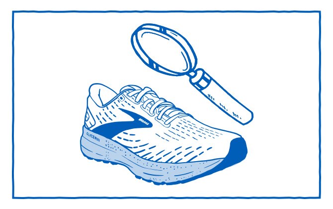 Blue shoe illustration with magnifying glass