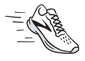 Eine Illustration eines Brooks Schuhs mit gezeichneten Linien, die vom Schuh ausgehen.