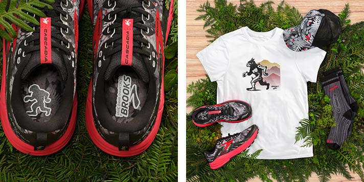 Photo collage of Sasquatch themed shoes and apparel