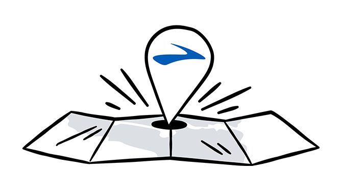 Illustration of a map with a Brooks branded pin