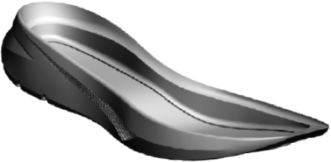 Eine silberfarbene Schuhsohle