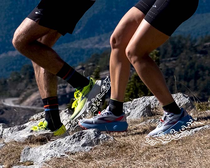 Close up view of trail runners in the mountains