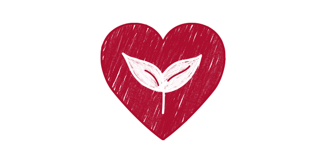Red heart illustration with leaf inside 