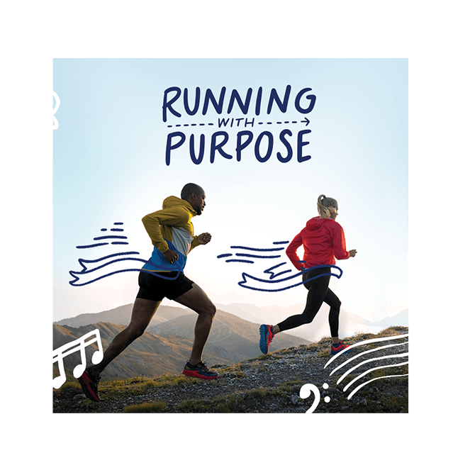 Coureurs sur la couverture de la liste de lecture « Running with Purpose ».