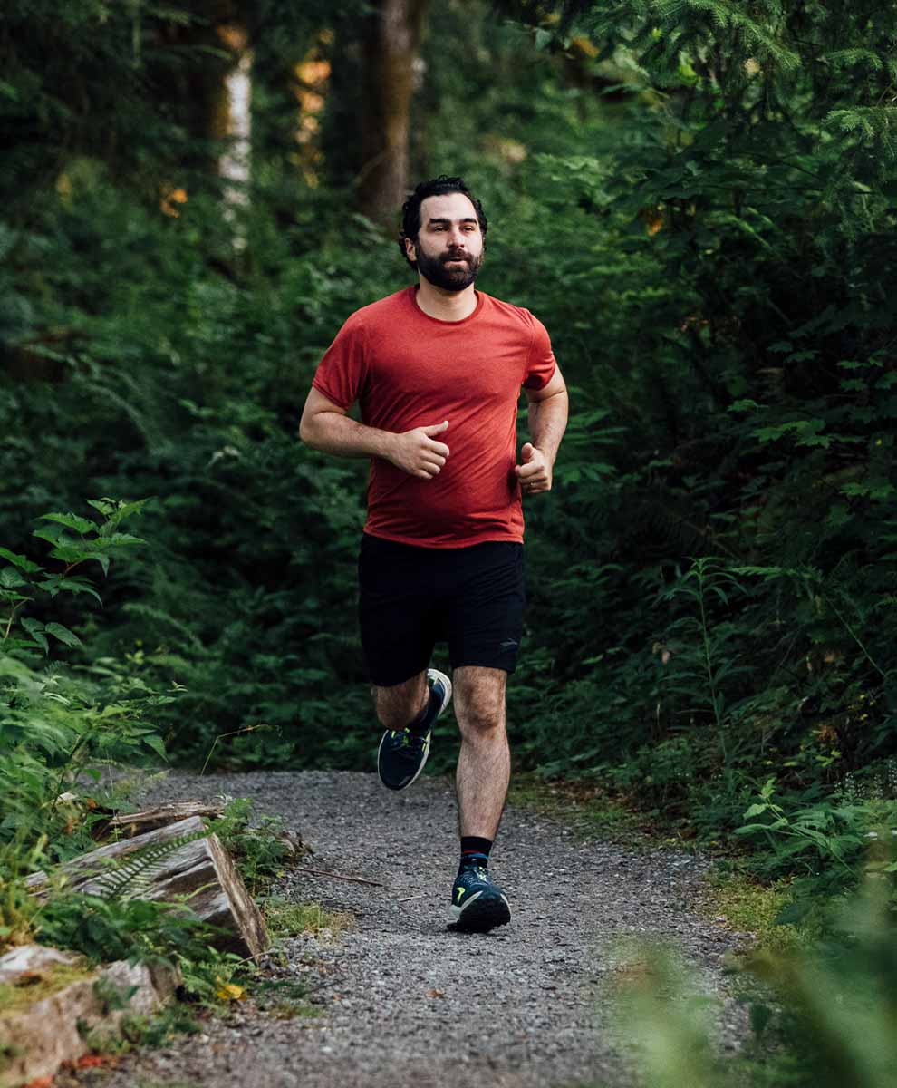 Man trail running in the Pacific Northwest