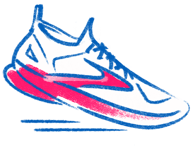 Illustration of a Brooks blue and pink running shoe