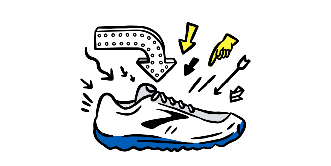 An illustrated shoe with arrows pointing to it
