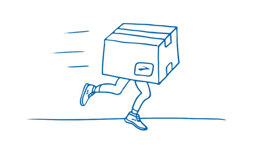 Ilustración de una caja con patas