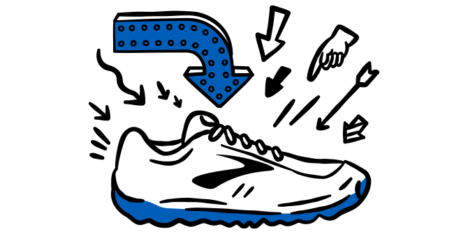 Illustrazione di una scarpa con le frecce che la indicano