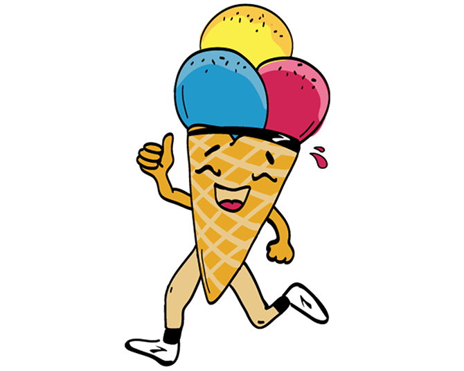 A happy ice cream running