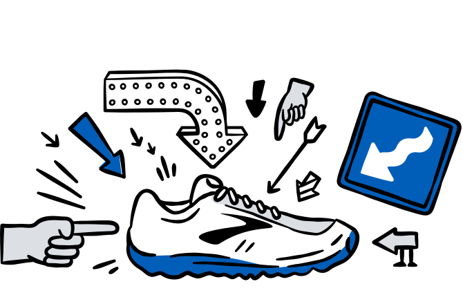 Illustrazione di una scarpa con diverse frecce che la indicano.