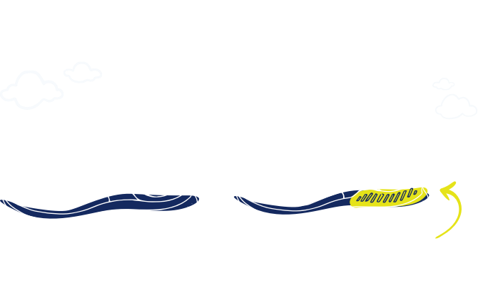 Illustrationen der Schuhe Brooks Glycerin 19 und Glycerin GTS 19 mit einem gelben Pfeil, der auf den markierten GuideRails-Support im GTS 19 weist.