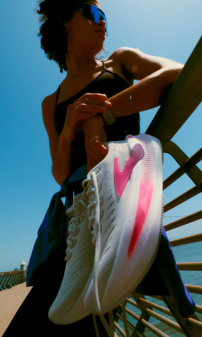 Woman wearing the latest trail shoes and clothing from Brooks