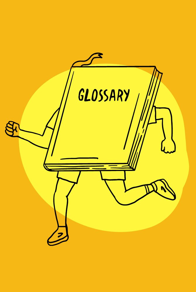 Glossar-Buch mit Beinen