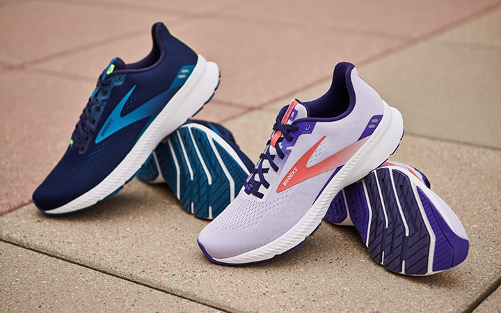 Blue and purple running shoes