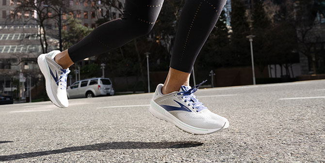 Running shoes in action