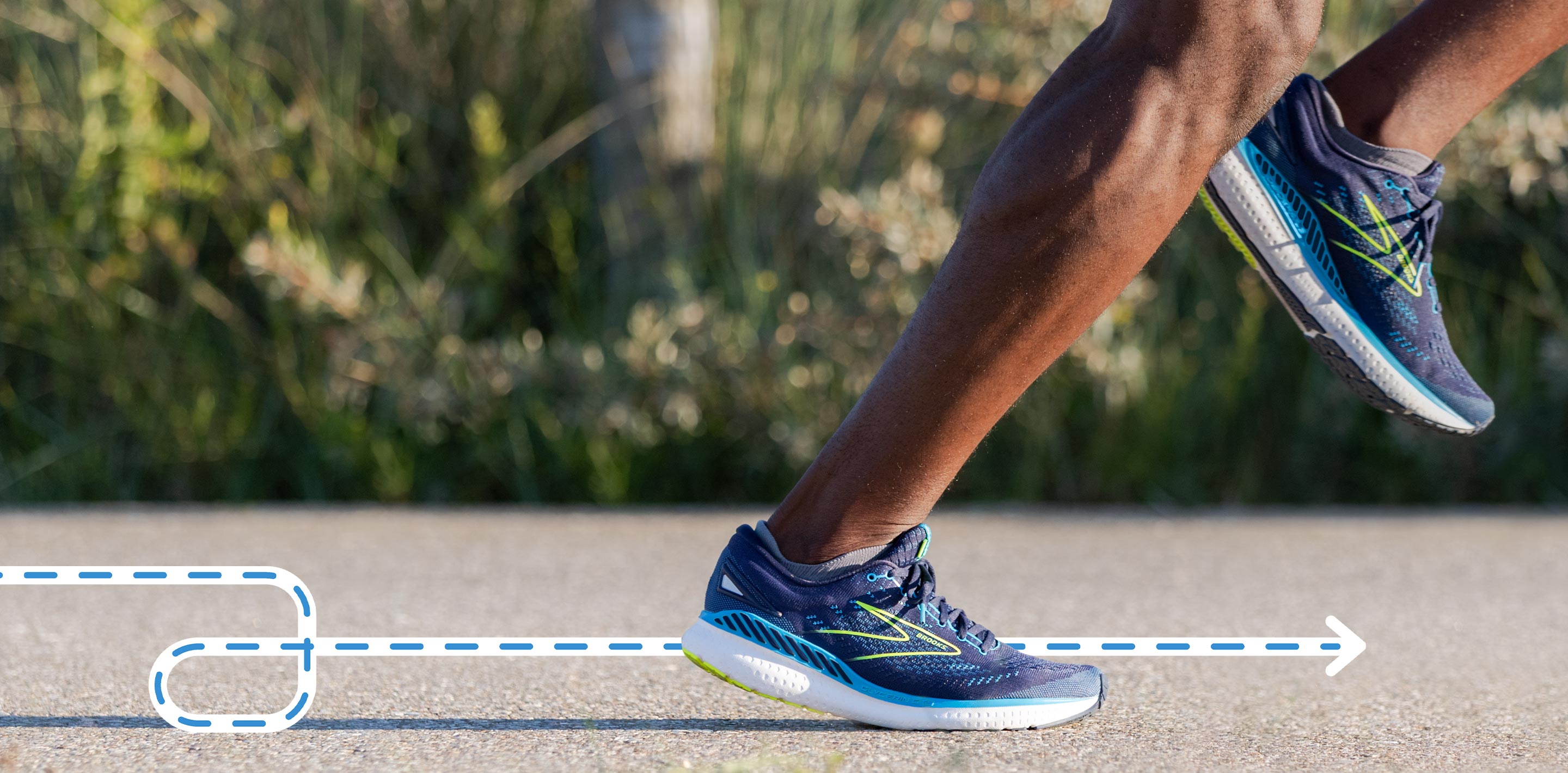 Glycerin GTS 20 on a runners foot mid stride. 
