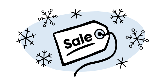 Sale tag and snowflakes illustration