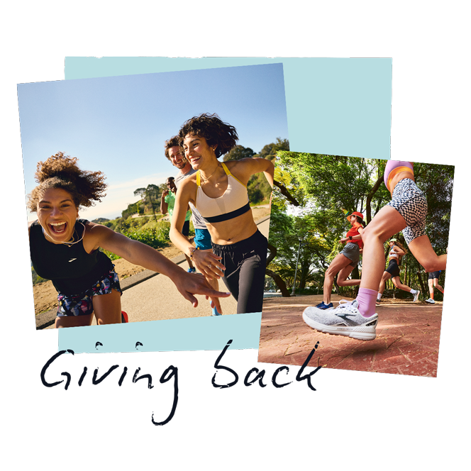 Collage of a group of runners in the park