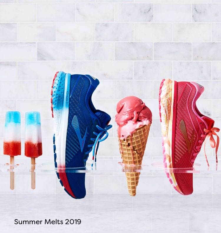 Brooks shoes lined up with ice cream cones