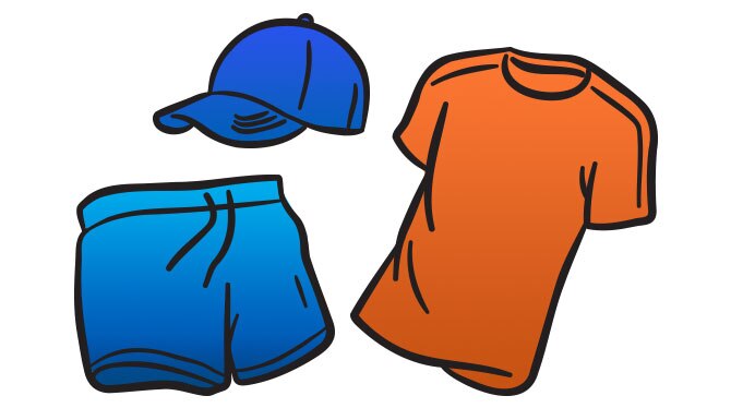 Ilustración de shorts, gorra y camiseta de Brooks