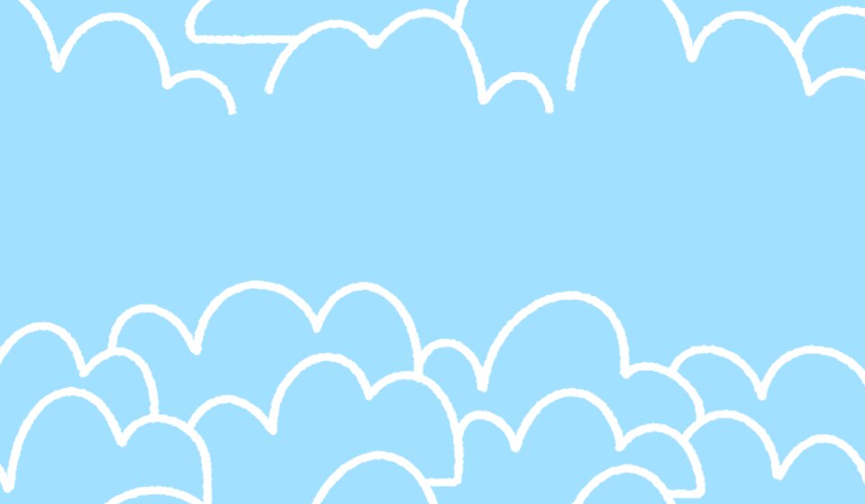 A blue background with white cartoon clouds drawn on it