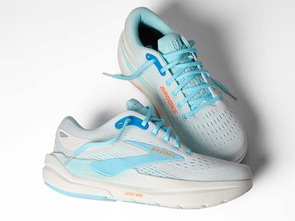 Light blue Brooks women’s shoes rest on a surface