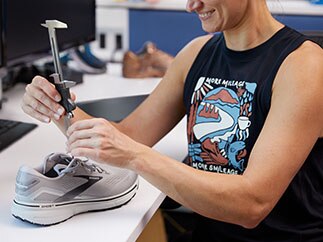 Working on a Brooks shoe