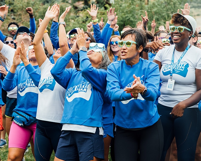 A group of people cheering