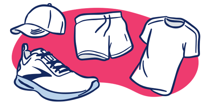 Illustration of shoe, cap, shorts and a shirt