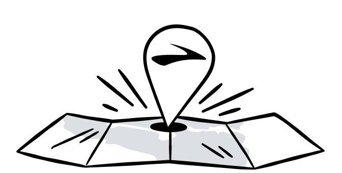 Illustration of a map with a Brooks pin in the middle