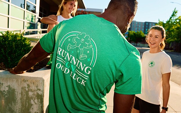 Man wearing the new Run Lucky top for Saint Patrick's day