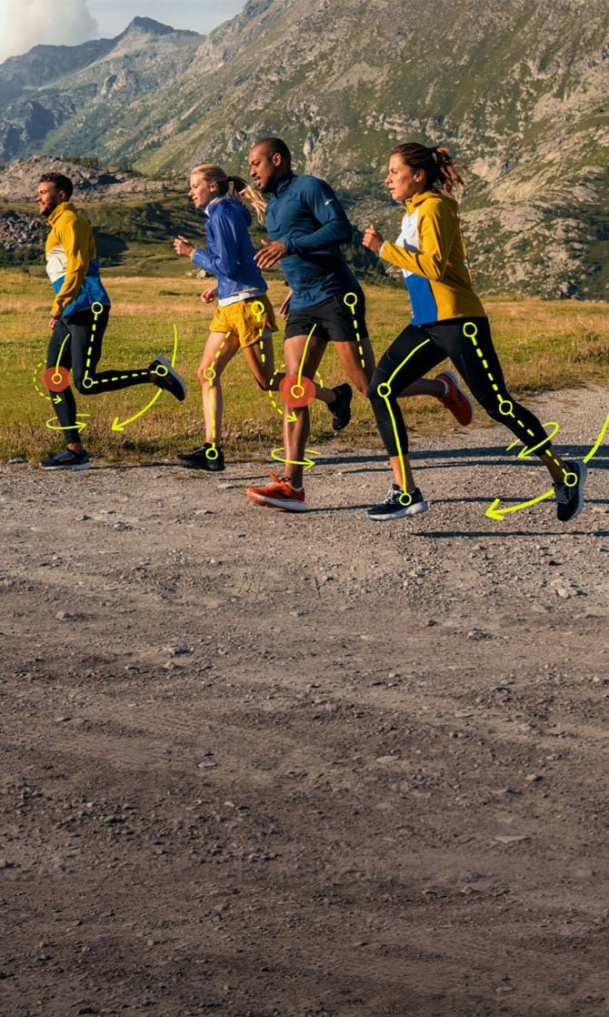 Four runners, with illustrations showing their movement