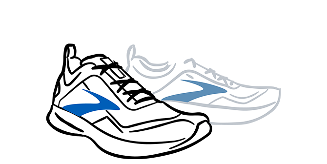 Ilustración de unas zapatillas para correr con una silueta desenfocada en el fondo
