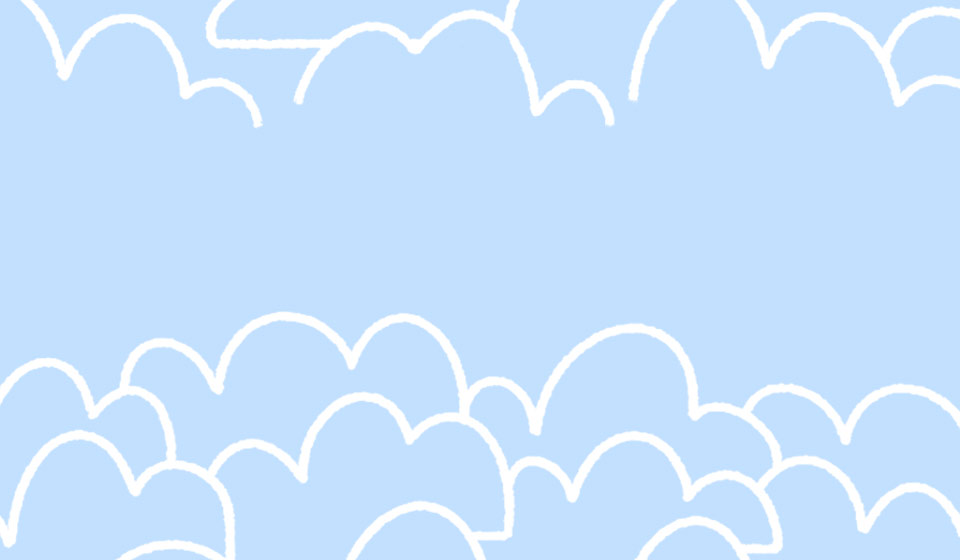 A blue background with white cartoon clouds drawn on it
