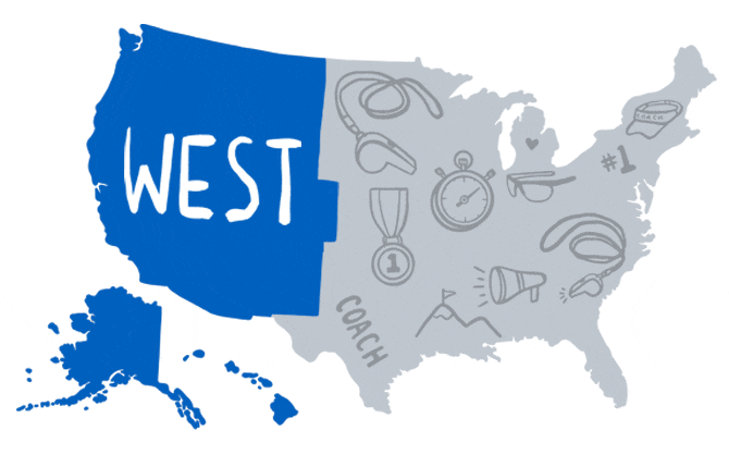 Illustrated US map with Western part highlighted in blue