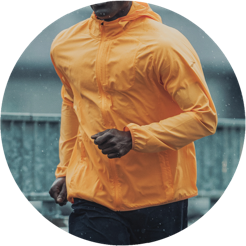 Man wearing yellow canopy jacket