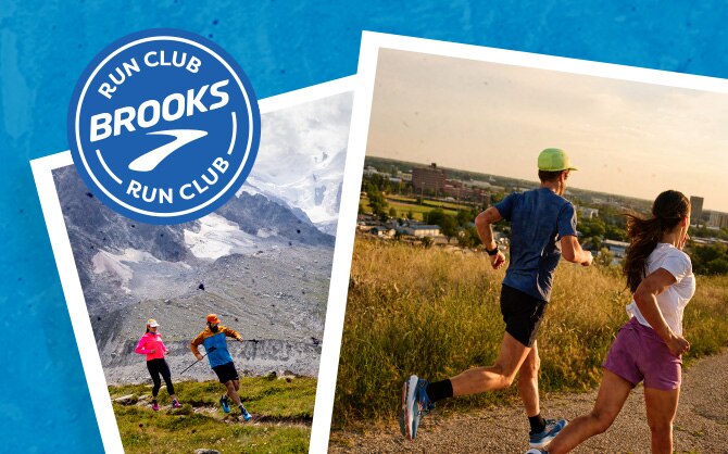 Two images showing runners with the Brooks Run Club logo