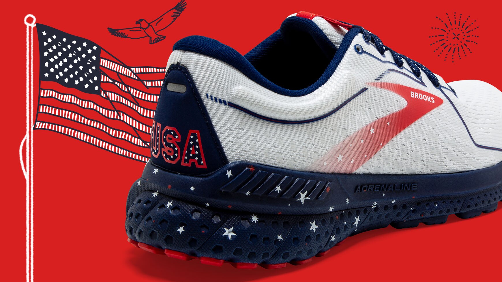 Brooks red white and blue running shoes clearance