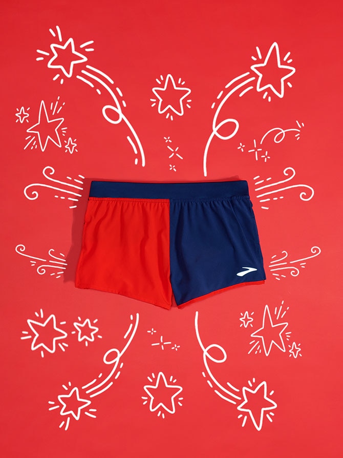 Red and blue men's shorts on red background