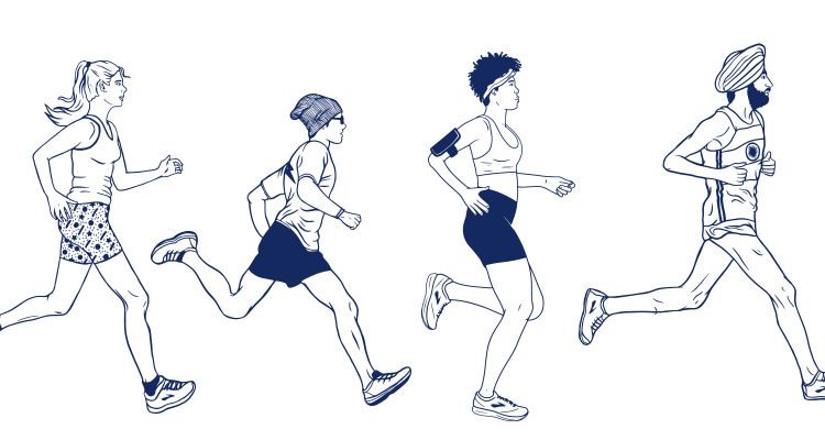 A line of illustrated runners