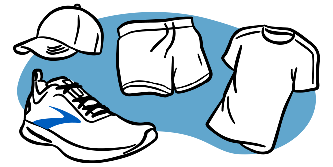 Illustration of shoe, cap, shorts and a shirt