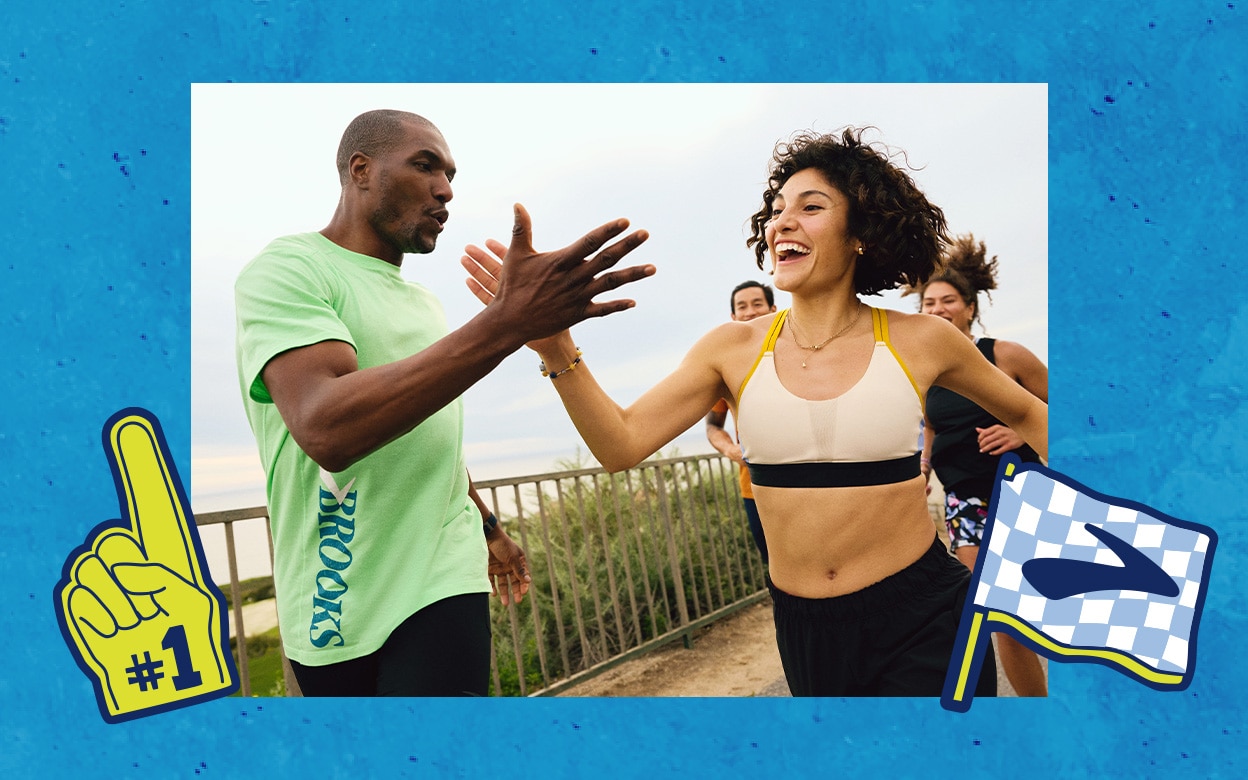 Runner exchanging a high five.