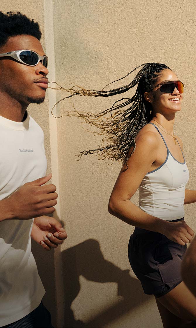 Man and woman running