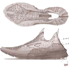 Eine Zeichnung eines futuristischen Schuhs von Brooks