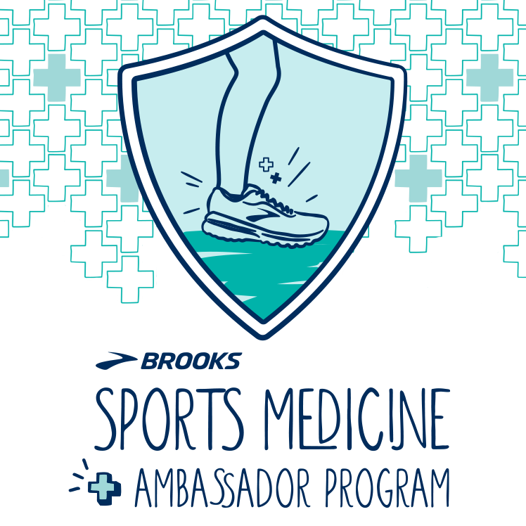 Illustration of leg with Brooks running shoe with light blue background