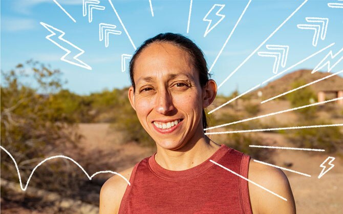 Des Linden with illustrated lines