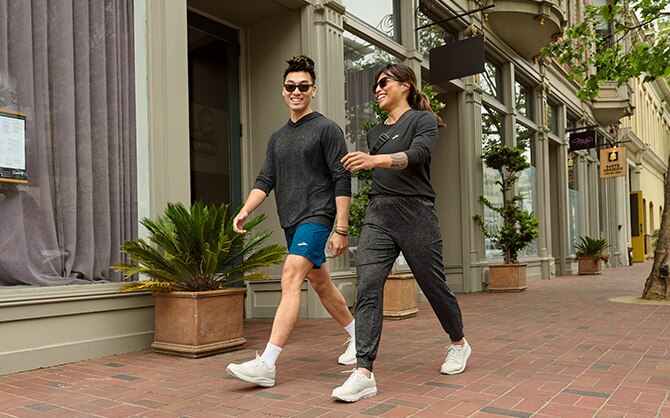 Two walkers wearing the Luxe Collection