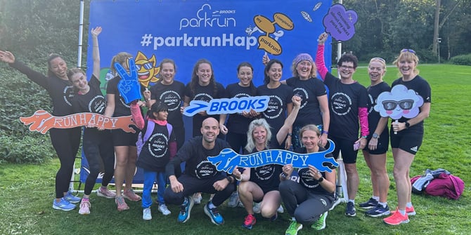 A shot of a group of people after finishing the parkrun