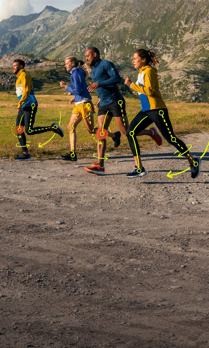 Four runners, with illustrations showing their movement